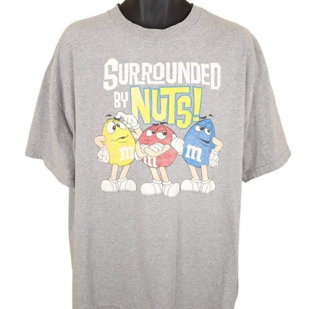 Vintage M&Ms T Shirt Mens Size 2XL Gray 90s Surrounded By Nuts Snack Tee